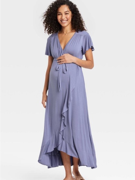 Ingrid & Isabel Dresses & Skirts - NWT Ingrid & Isabel Lavender Ruffle Flutter Sleeve Faux Wrap Maternity Dress S